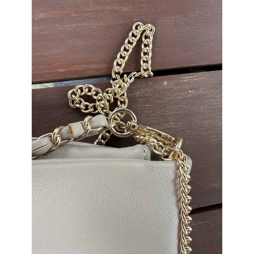 Beige Crossbody Shoulder Bag Gold Chain Strap Flap Clasp Faux Leather - Picture 8 of 13